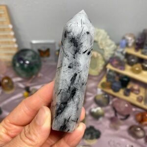 BLACK TOURMALINE RUTILE QUARTZ CRYSTAL TOWER